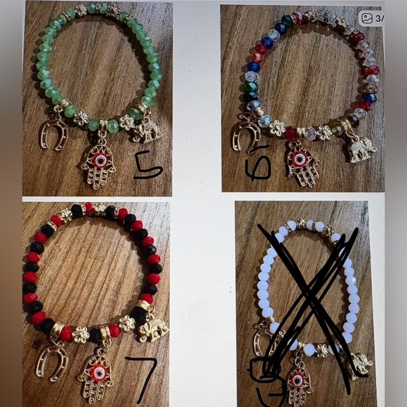 Set of 4 Glass Beaded Stretch Bracelets With Charms ( You Choose your 4) - Picture 3 of 6